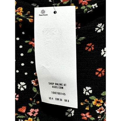 Floral Puff-Sleeve Mini Dress By Miss Selfridge Black Multicolor Sz US 4 Stretchy Fabric