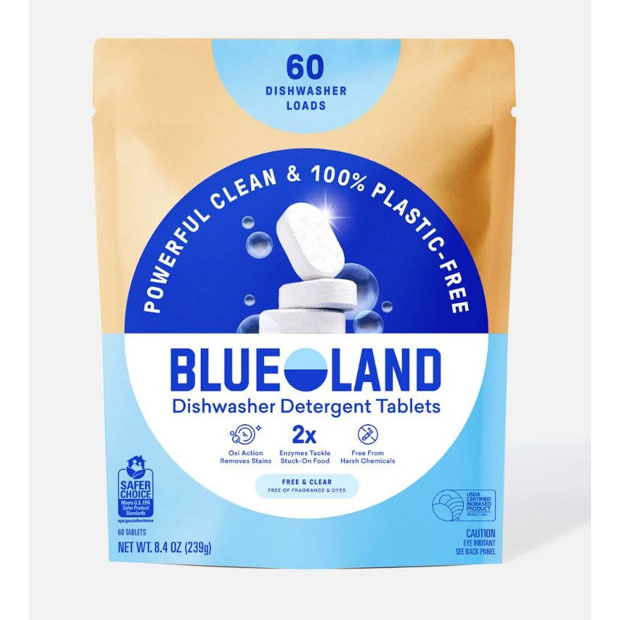 Blueland Dishwasher Detergent Tablets 60-Count Plastic-Free Powerful Enzymes Stain-Fighting Free & Clear Eco-Friendly