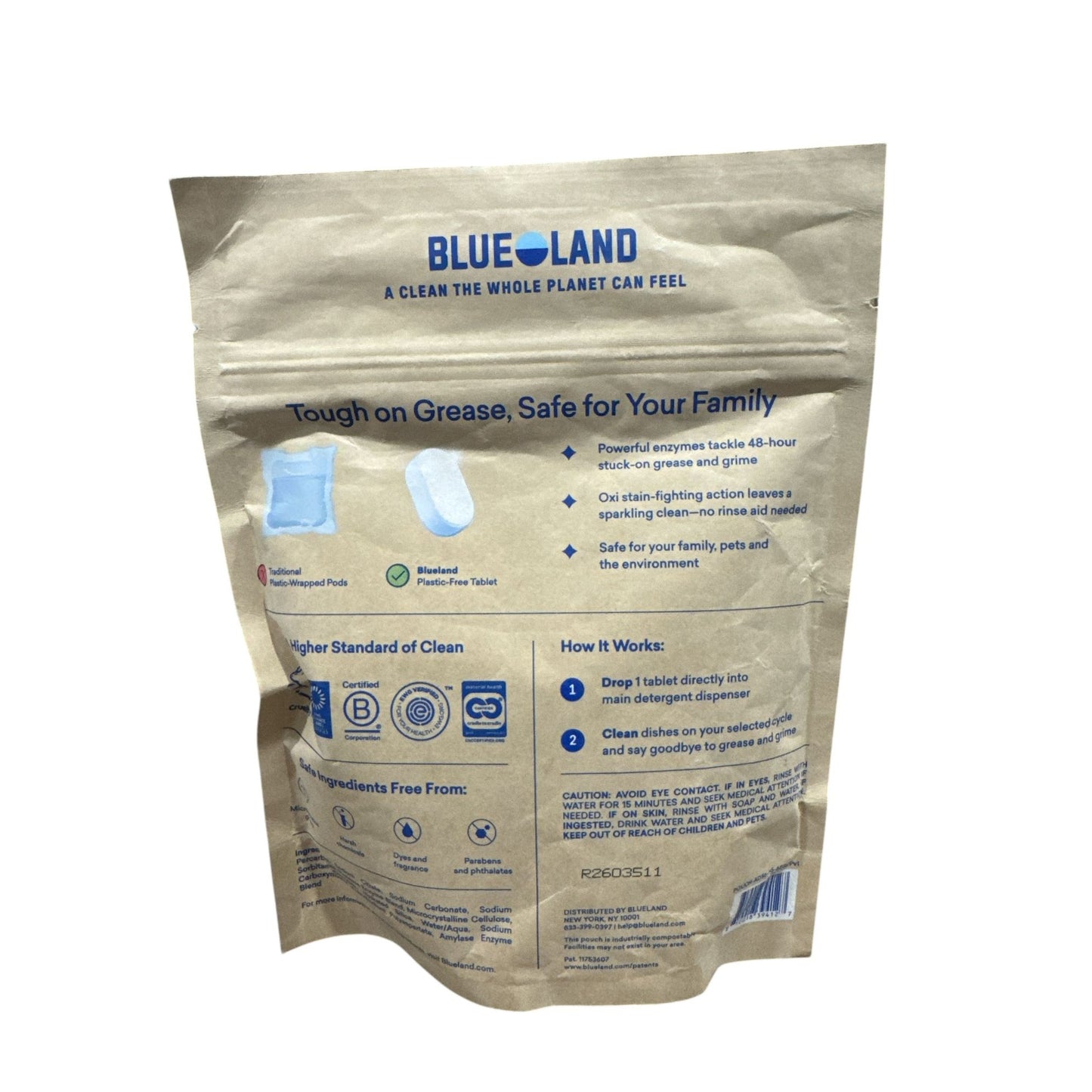 Blueland Dishwasher Detergent Tablets 60-Count Plastic-Free Powerful Enzymes Stain-Fighting Free & Clear Eco-Friendly