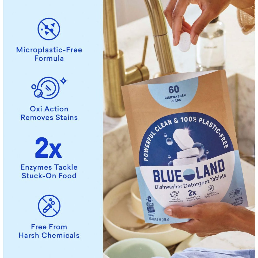 Blueland Dishwasher Detergent Tablets 60-Count Plastic-Free Powerful Enzymes Stain-Fighting Free & Clear Eco-Friendly