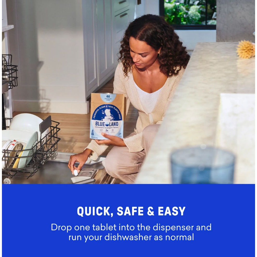 Blueland Dishwasher Detergent Tablets 60-Count Plastic-Free Powerful Enzymes Stain-Fighting Free & Clear Eco-Friendly