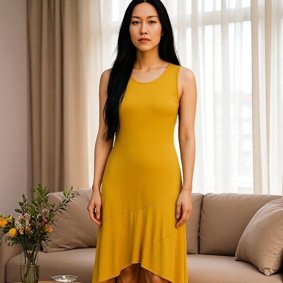 West K Mustard Asymmetrical Hem Sleeveless Dress Size Large