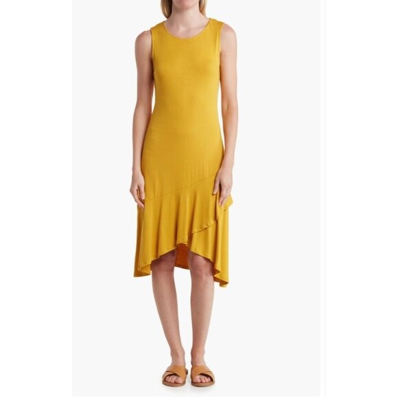 West K Mustard Asymmetrical Hem Sleeveless Dress Size Large