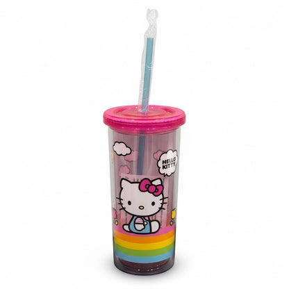 Hello Kitty Rainbow Tumbler With Straw 20oz Pink Lid BPA-Free Cute Design