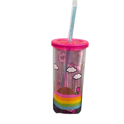 Hello Kitty Rainbow Tumbler With Straw 20oz Pink Lid BPA-Free Cute Design