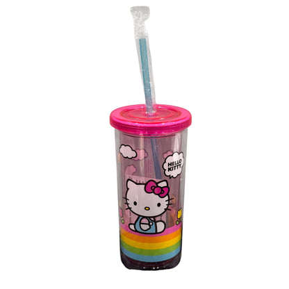 Hello Kitty Rainbow Tumbler With Straw 20oz Pink Lid BPA-Free Cute Design