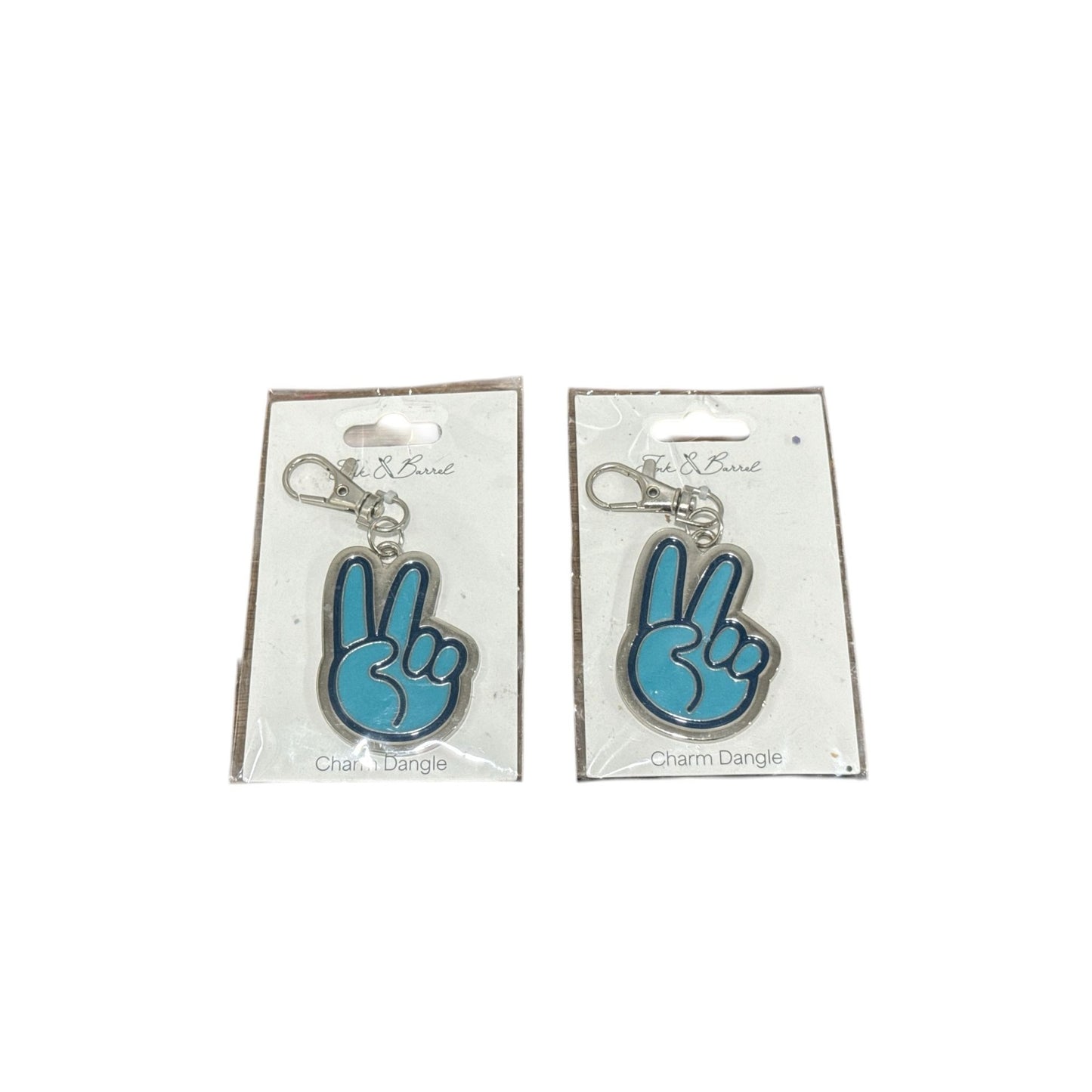 Peace Sign Keychain Charm Dangle Blue & Silver With Lobster Clasp - Set Of 2