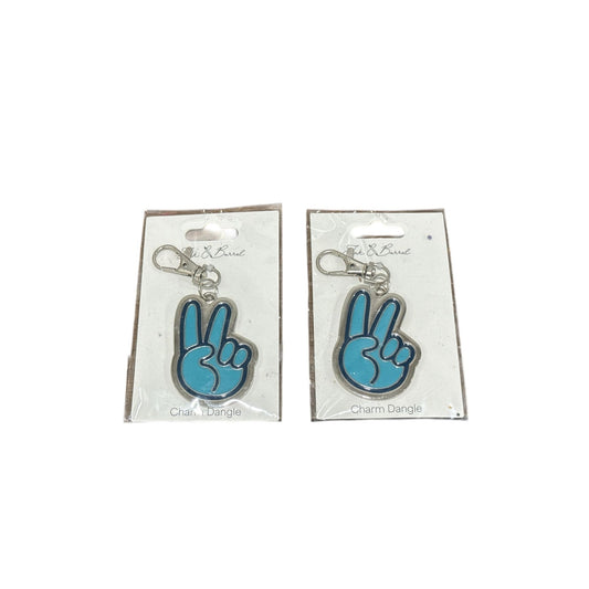 Peace Sign Keychain Charm Dangle Blue & Silver With Lobster Clasp - Set Of 2