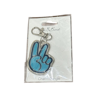 Peace Sign Keychain Charm Dangle Blue & Silver With Lobster Clasp - Set Of 2