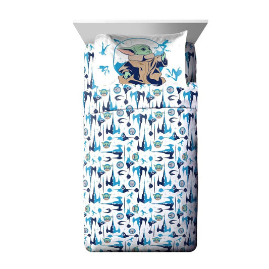 Star Wars Mandalorian 3-Piece Twin Sheet Set With Baby Yoda Design Microfiber Disney