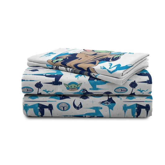 Star Wars Mandalorian 3-Piece Twin Sheet Set With Baby Yoda Design Microfiber Disney