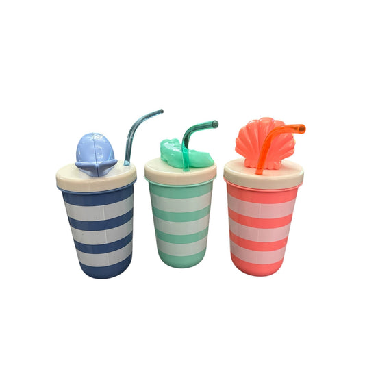 Striped Kids Travel Tumbler With Whale, Crocodile & Shell Lids - 3 Pack BPA-Free Fun Colors & Designs