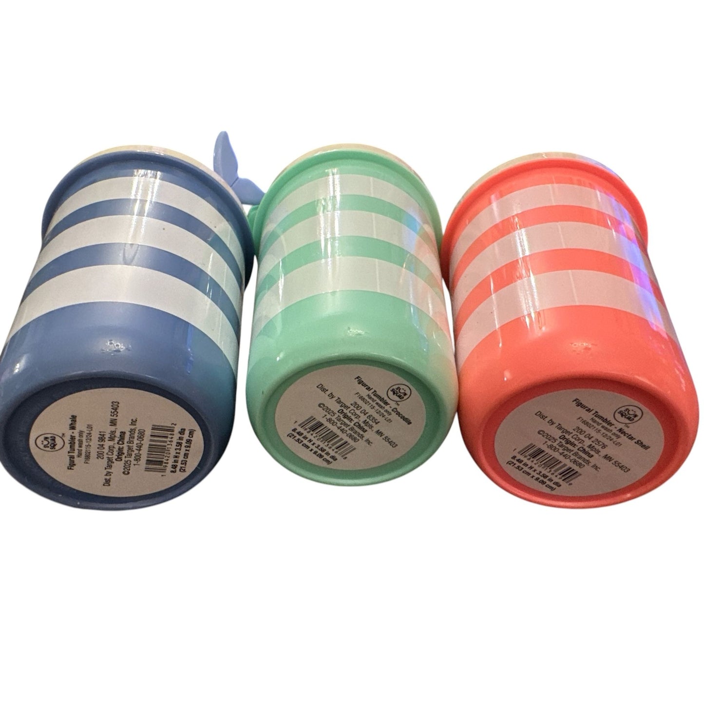 Striped Kids Travel Tumbler With Whale, Crocodile & Shell Lids - 3 Pack BPA-Free Fun Colors & Designs
