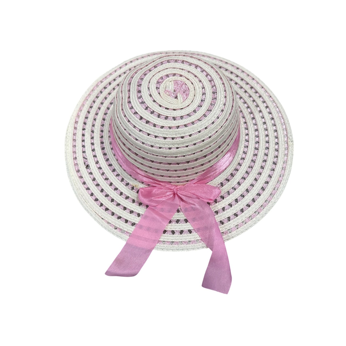 SET of 16 Wide Brim Straw Hats With Pink Ribbon Bow For Girls