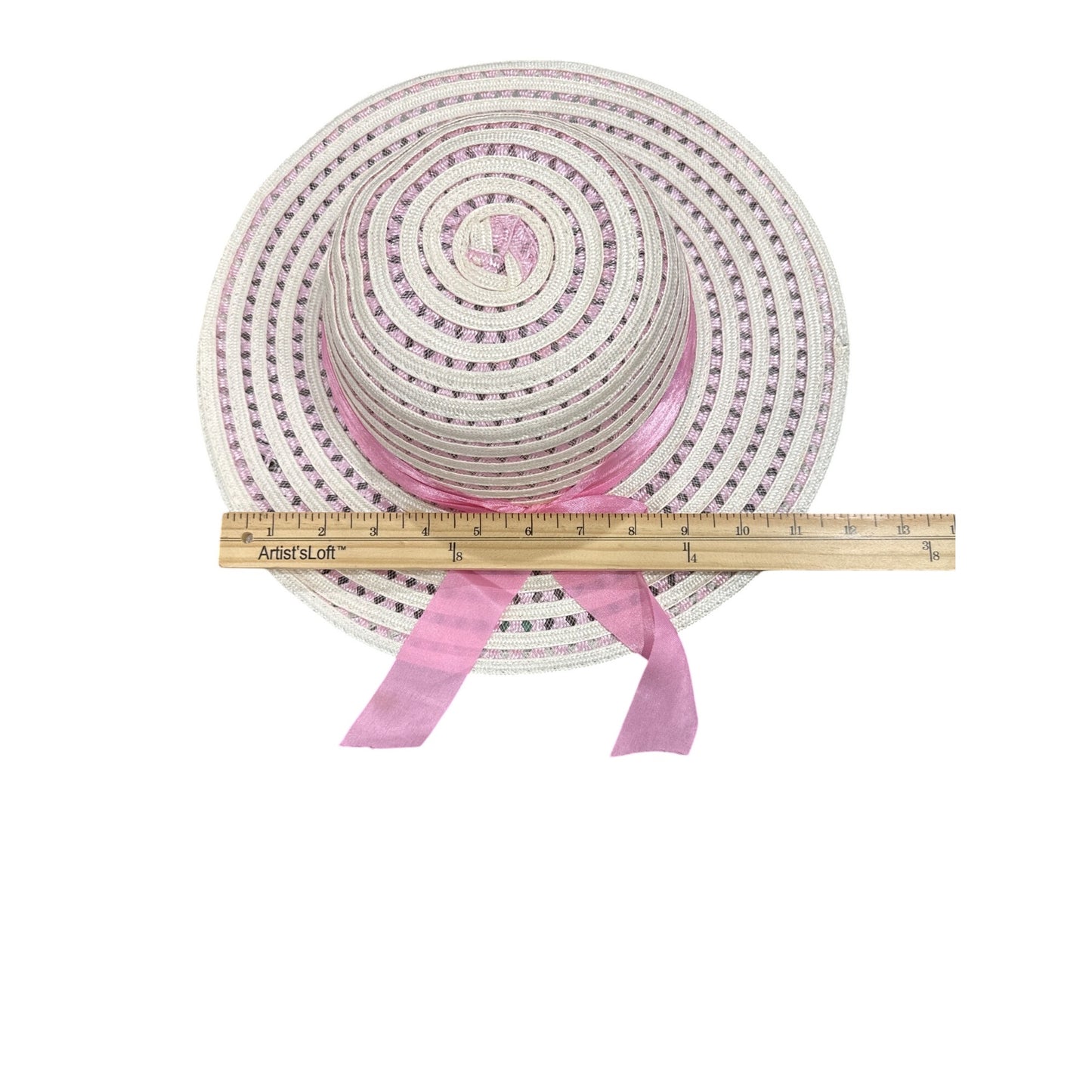 SET of 16 Wide Brim Straw Hats With Pink Ribbon Bow For Girls