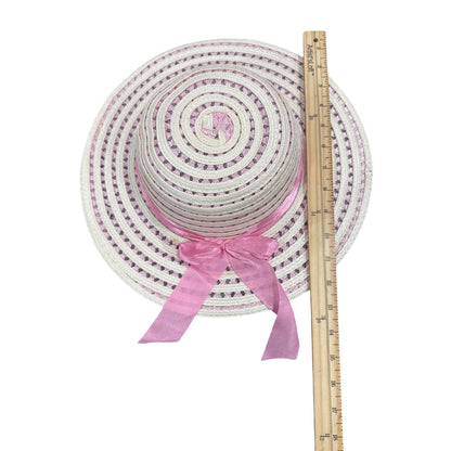 SET of 16 Wide Brim Straw Hats With Pink Ribbon Bow For Girls