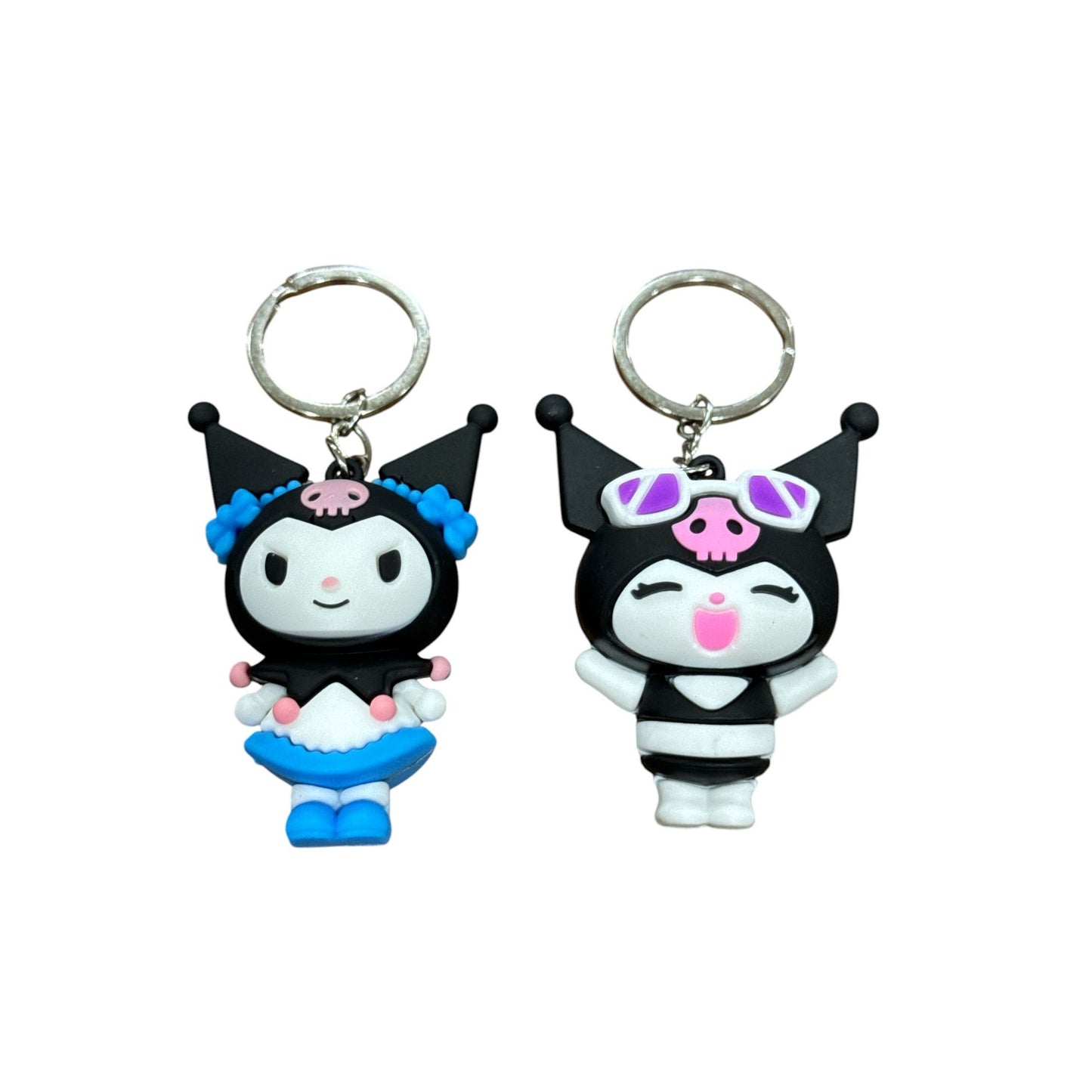 Set of 2 Kuromi Keychain Set - Adorable Anime Rubber Figures With Metal Rings - 3 Inches Tall