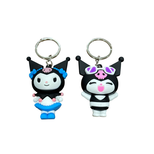 Set of 2 Kuromi Keychain Set - Adorable Anime Rubber Figures With Metal Rings - 3 Inches Tall