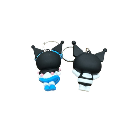 Set of 2 Kuromi Keychain Set - Adorable Anime Rubber Figures With Metal Rings - 3 Inches Tall
