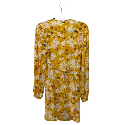 Billabong Women's Yellow Floral Long Sleeve Mini Dress Button Front Size L