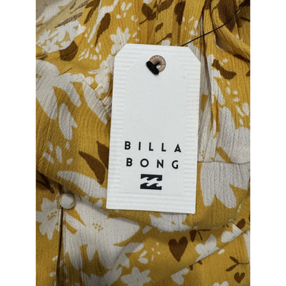 Billabong Women's Yellow Floral Long Sleeve Mini Dress Button Front Size L