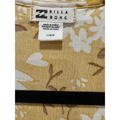 Billabong Women's Yellow Floral Long Sleeve Mini Dress Button Front Size L