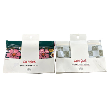 Set of 2 Cat & Jack Reusable Snack Bag Set PEVA BPA-Free 2 Count Flower & Plaid Patterns
