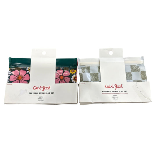 Set of 2 Cat & Jack Reusable Snack Bag Set PEVA BPA-Free 2 Count Flower & Plaid Patterns