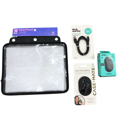4pcs. Up & Up Tablet Pouch, Logitech M196 Mouse, Deal Worthy USB-C Cable, & Case-Mate Lip Gloss Holder Bundle