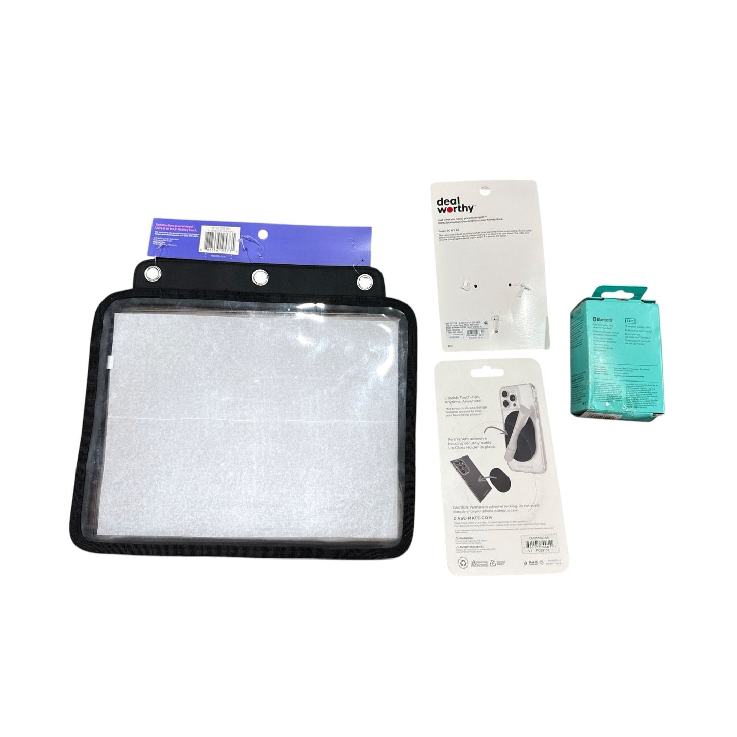 4pcs. Up & Up Tablet Pouch, Logitech M196 Mouse, Deal Worthy USB-C Cable, & Case-Mate Lip Gloss Holder Bundle