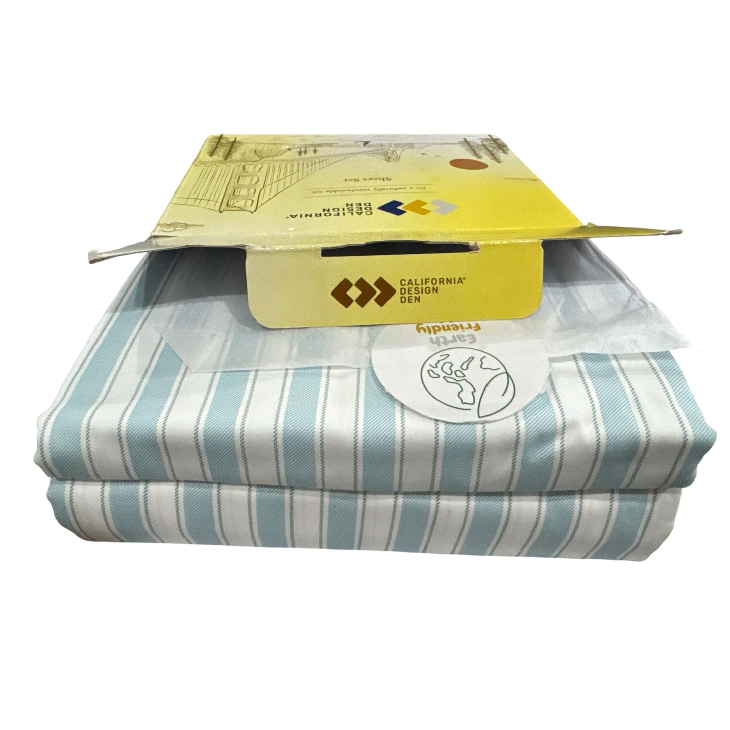 California Design Den Queen Sheet Set 400TC 100% Cotton Sateen Cape Stripe White/Blue