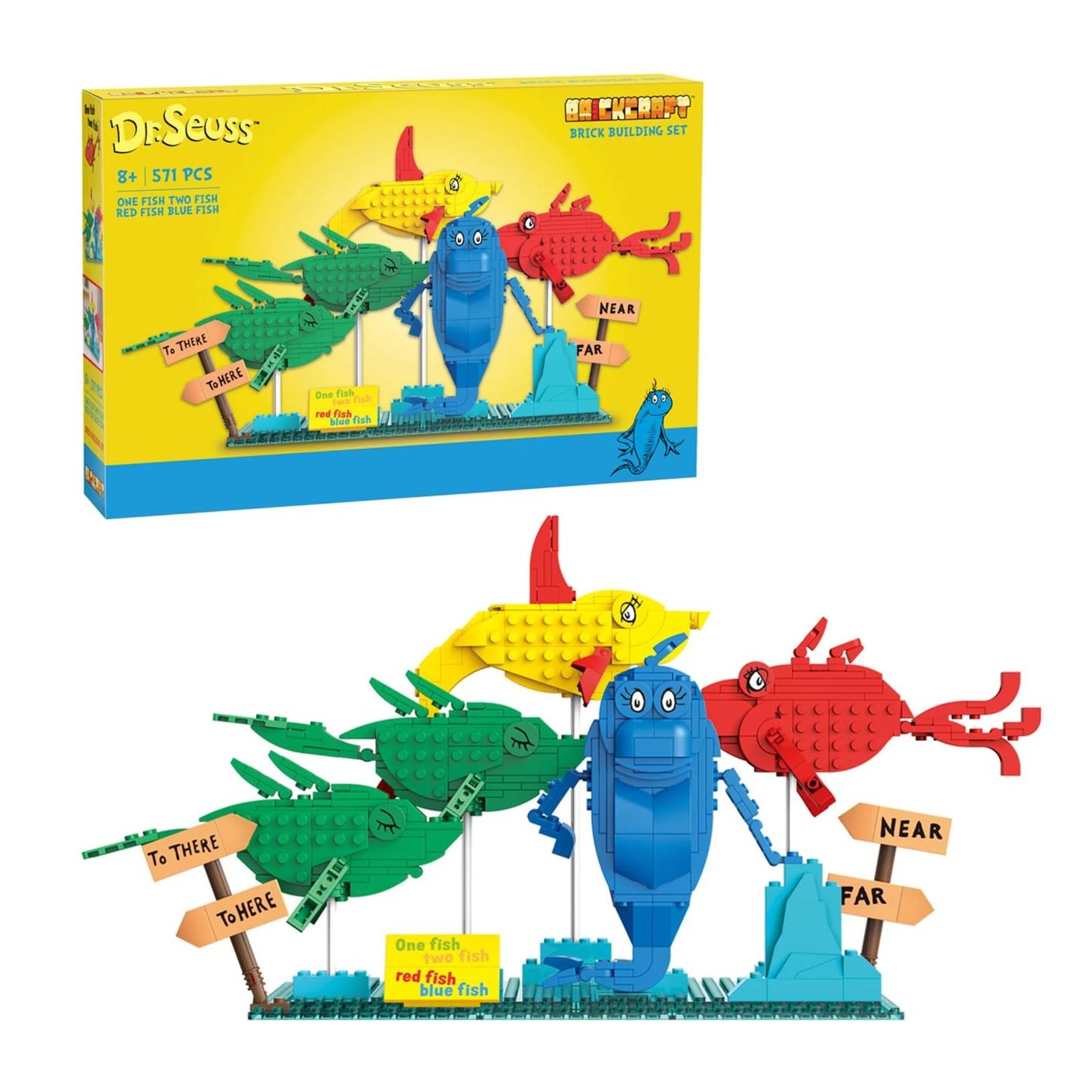 Dr. Seuss One Fish Two Fish 571-Piece Brick Building Set For Ages 8+ Compatible With Leading Brands