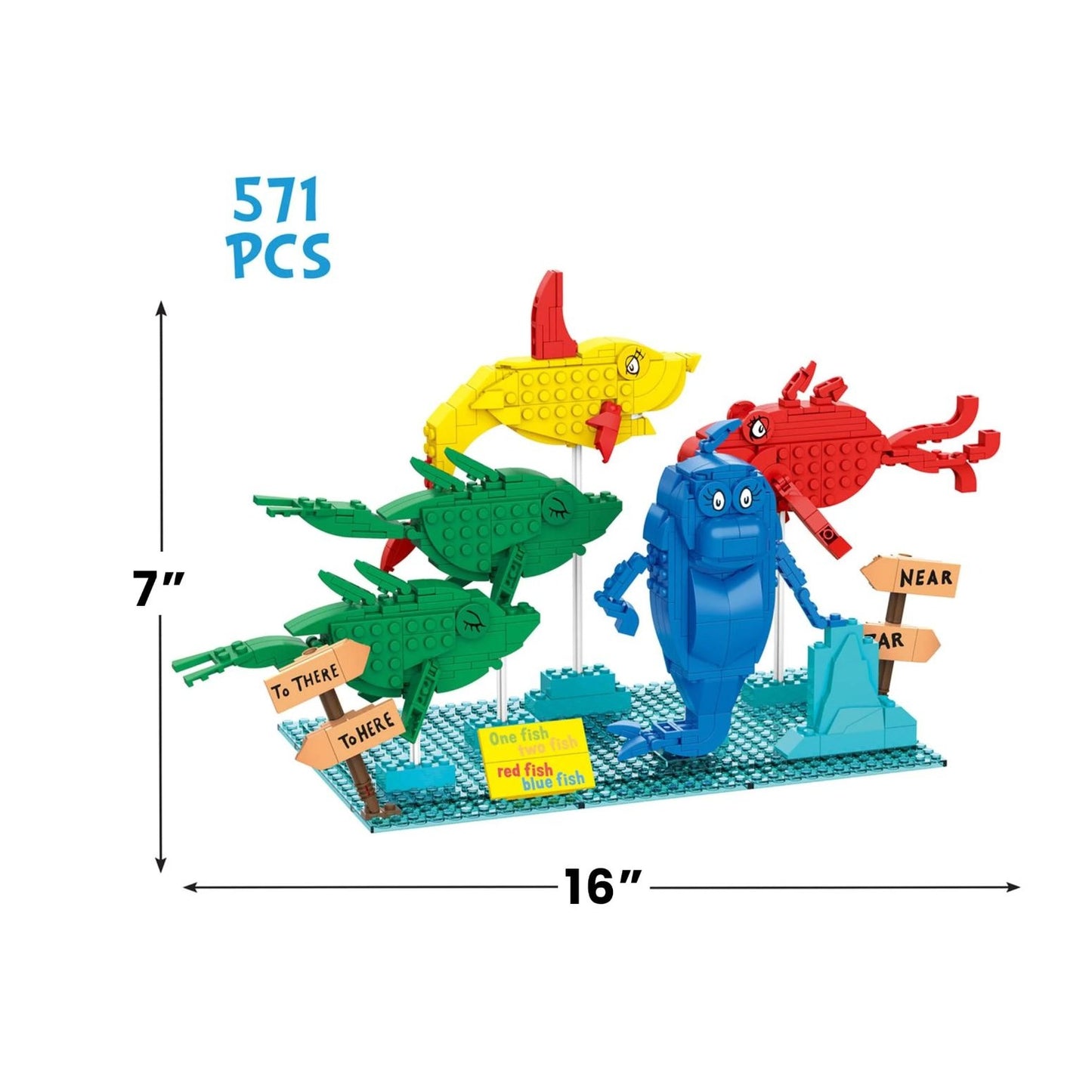 Dr. Seuss One Fish Two Fish 571-Piece Brick Building Set For Ages 8+ Compatible With Leading Brands