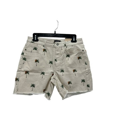 NYDJ Women's Palm Tree Print Denim Shorts With Lift Tuck Technology Size 8P Beige Distressed Hem