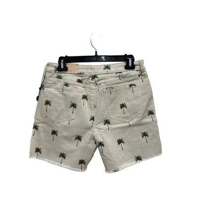 NYDJ Women's Palm Tree Print Denim Shorts With Lift Tuck Technology Size 8P Beige Distressed Hem