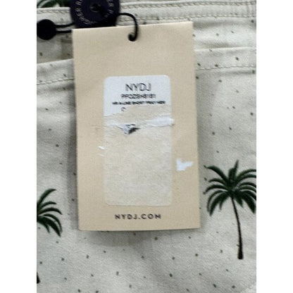 NYDJ Women's Palm Tree Print Denim Shorts With Lift Tuck Technology Size 8P Beige Distressed Hem