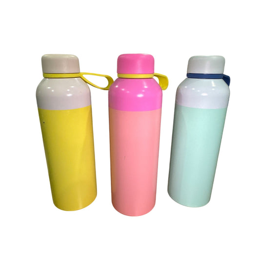 Colorful Set of 3 Double Wall Stainless Steel Bottles 21oz With Loop Cap - Yellow, Pink & Mint