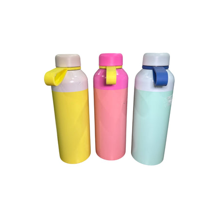 Colorful Set of 3 Double Wall Stainless Steel Bottles 21oz With Loop Cap - Yellow, Pink & Mint