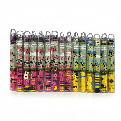 Mini Building Blocks Set - 15 Tubes With 72 Blocks Each - Bee & Flower Themes - Creative Puzzle Toys For Ages 3+