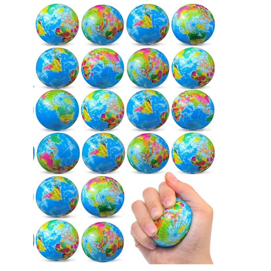 Mini 2" Globe Stress Balls 36 Pcs- Educational & Fun Stress Relief Toys - World Map Design - Classroom Supplies For Party Favors