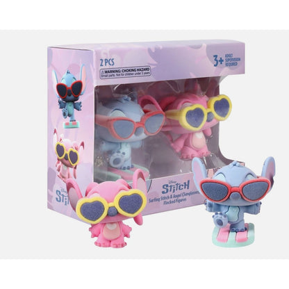 Disney Stitch Surfing Stitch & Angel Flocked Figures With Sunglasses 2-Piece Collectible Set Ages 3+