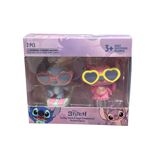 Disney Stitch Surfing Stitch & Angel Flocked Figures With Sunglasses 2-Piece Collectible Set Ages 3+