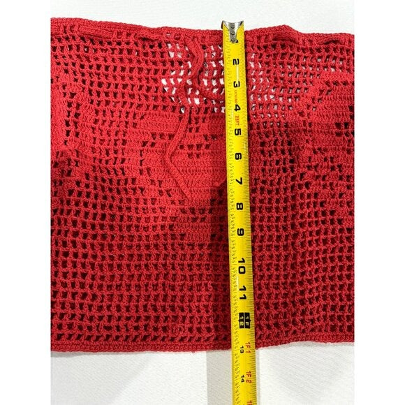 Memorial Day Women's Red Crochet Mini Skirt With Heart Pattern Size 3 Handmade 100% Cotton Blend