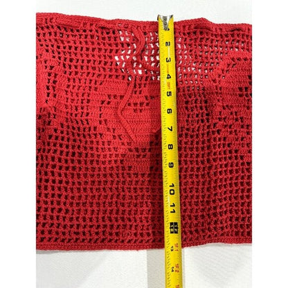 Memorial Day Women's Red Crochet Mini Skirt With Heart Pattern Size 3 Handmade 100% Cotton Blend