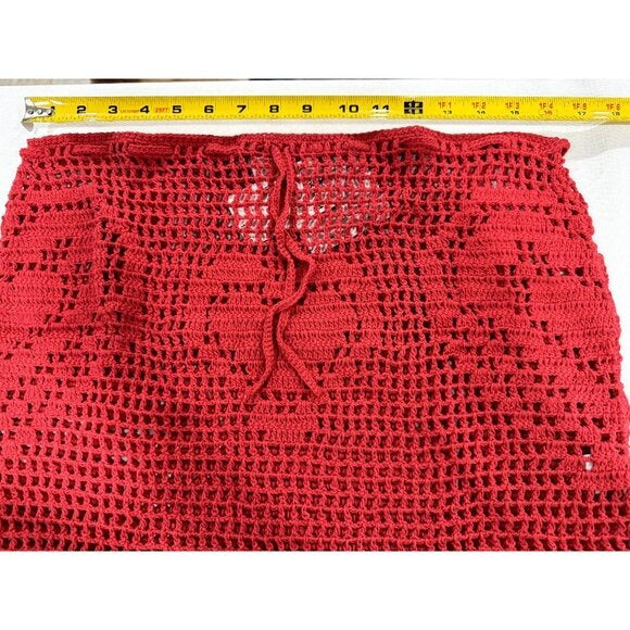 Memorial Day Women's Red Crochet Mini Skirt With Heart Pattern Size 3 Handmade 100% Cotton Blend