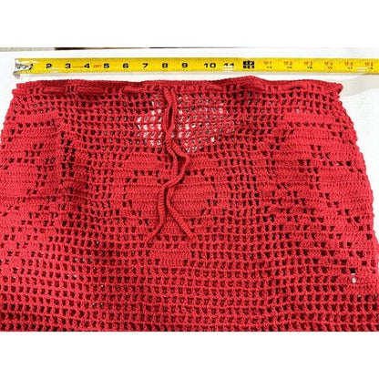 Memorial Day Women's Red Crochet Mini Skirt With Heart Pattern Size 3 Handmade 100% Cotton Blend