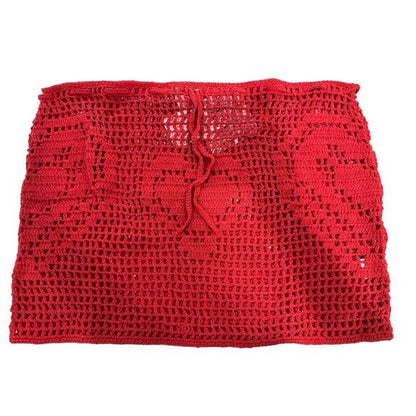 Memorial Day Women's Red Crochet Mini Skirt With Heart Pattern Size 3 Handmade 100% Cotton Blend