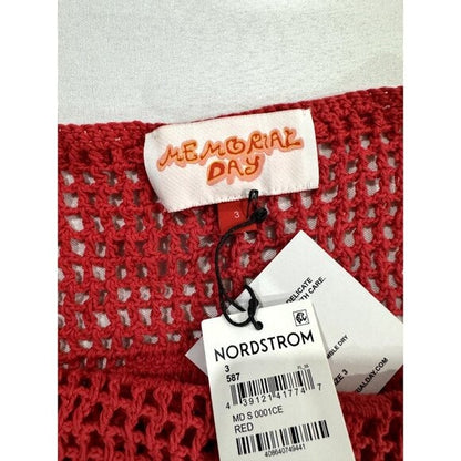 Memorial Day Women's Red Crochet Mini Skirt With Heart Pattern Size 3 Handmade 100% Cotton Blend