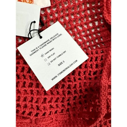 Memorial Day Women's Red Crochet Mini Skirt With Heart Pattern Size 3 Handmade 100% Cotton Blend