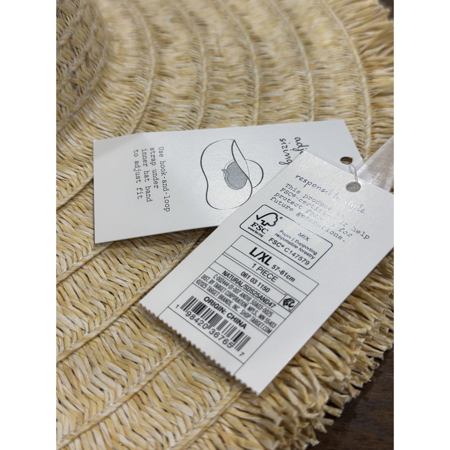 Wide-Brim Straw Sun Hat With Adjustable Fit & Fringe Detail By A New Day Natural L/XL 57-61cm